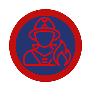 Logo del segmento Bomberil rojo con bombero y fuego
